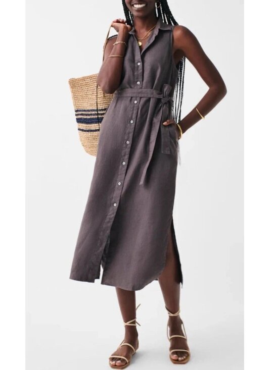 Faherty Dresses & Skirts - Faherty Sleeveless Button-Front Midi Dress in Charcoal